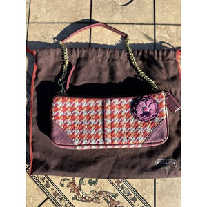 Coach Pink Multi Tweed Shoulder Bag with Floral Accent